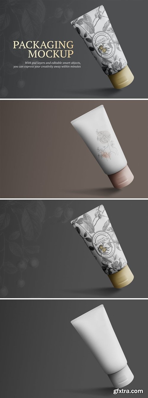 Editable collapsing tube mockup packaging ad