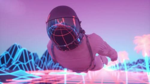 Videohive - Astronaut Surrounded By Flashing Neon Lights - 32340288 - 32340288