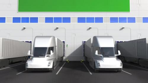 Videohive - Electric Trucks at Warehouse Loading Bay with Flag of INDIA - 32340836 - 32340836