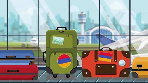 Videohive - Baggage with Armenian Flag Stickers on Carousel in Airport - 32341073 - 32341073