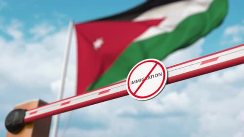 Videohive - Barrier with No Immigration Sign Being Opened at Flag of Jordan - 32341119 - 32341119