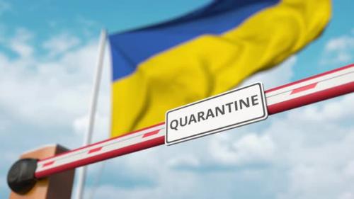 Videohive - Barrier Gate with QUARANTINE Sign Opening at Flag of Ukraine - 32341128 - 32341128