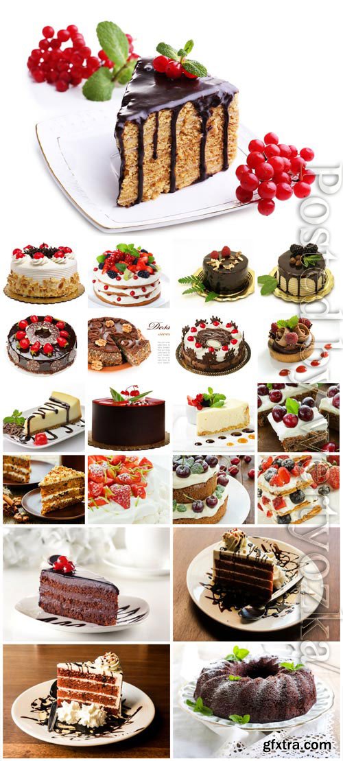 Cakes with berries and fruits stock photo