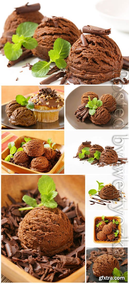 Chocolate ice cream with mint stock photo