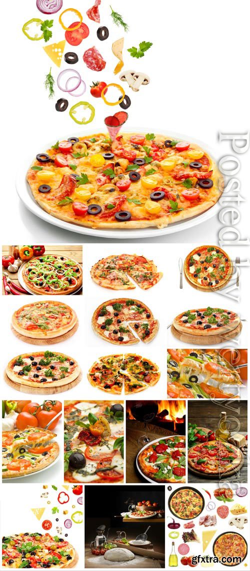 Pizza with various fillings stock photo