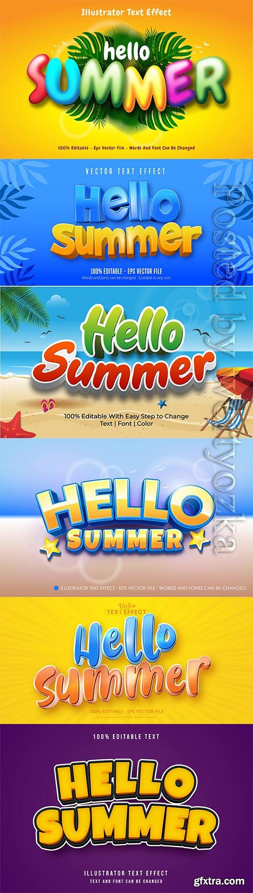 Editable text effect, hello summer style illustrations