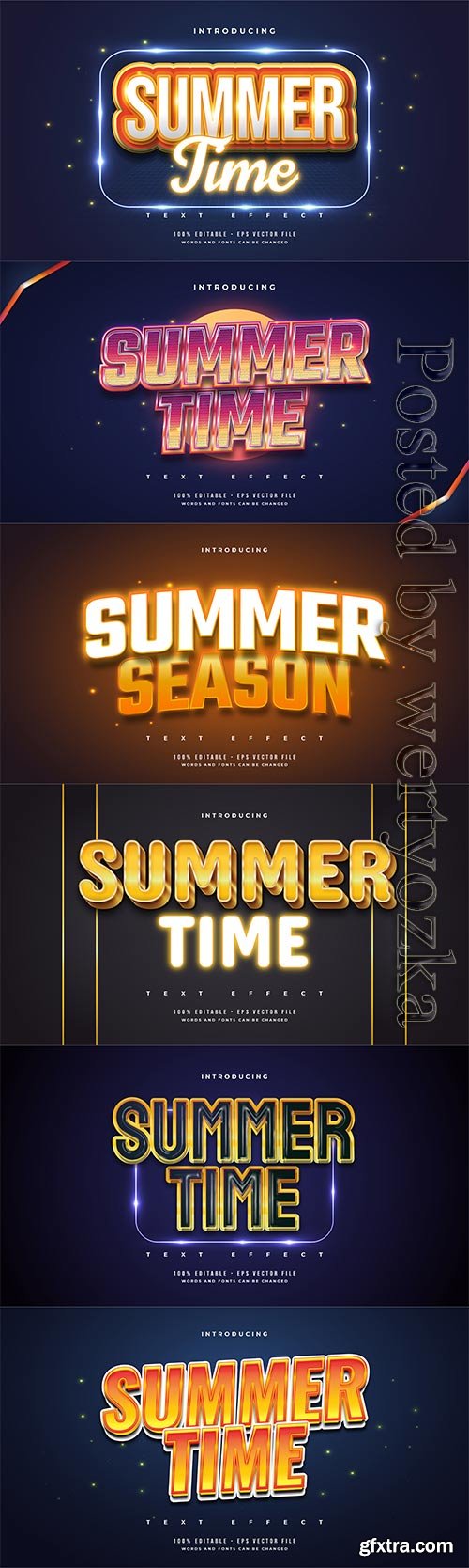 Summer time text in colorful retro style and glowing neon effect