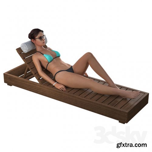 Girl on a deck-chair 3D model