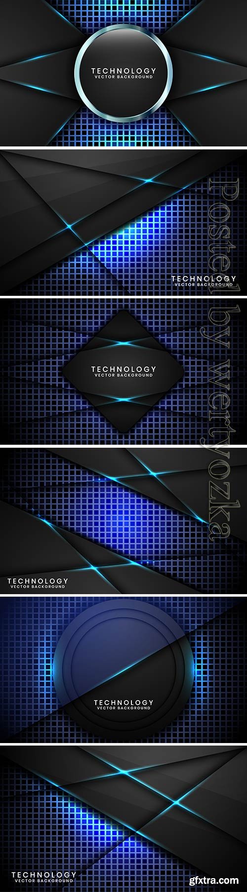 Abstract 3d black circle technology background with random square textured, overlap layers with blue light effect decoration