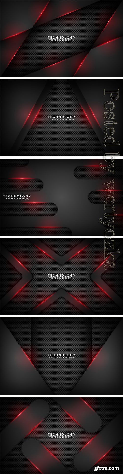 Abstract black metallic technology background with red light effect on dark space