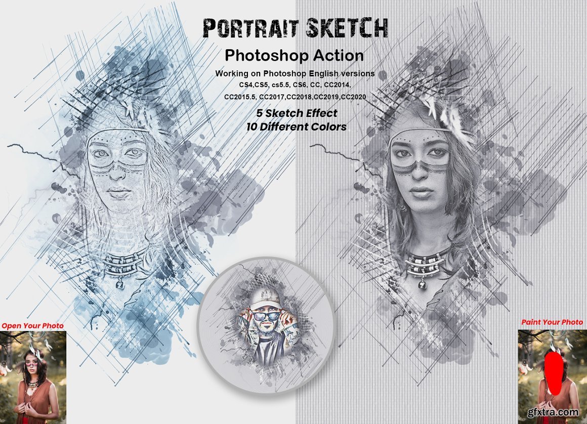 CreativeMarket - Portrait Sketch Photoshop Action 5885102