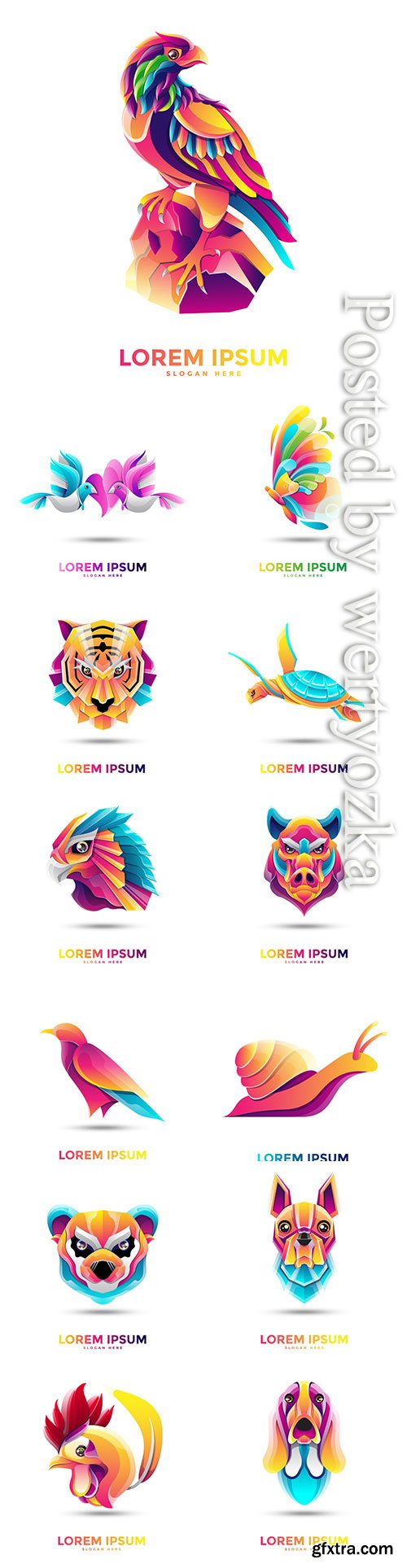 Multicolored animal logos in vector