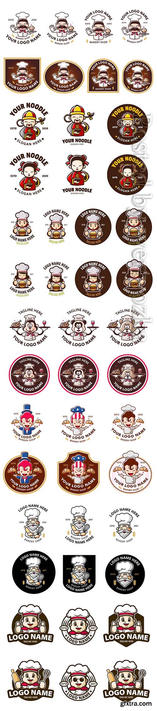 Fat chef logo vector sets