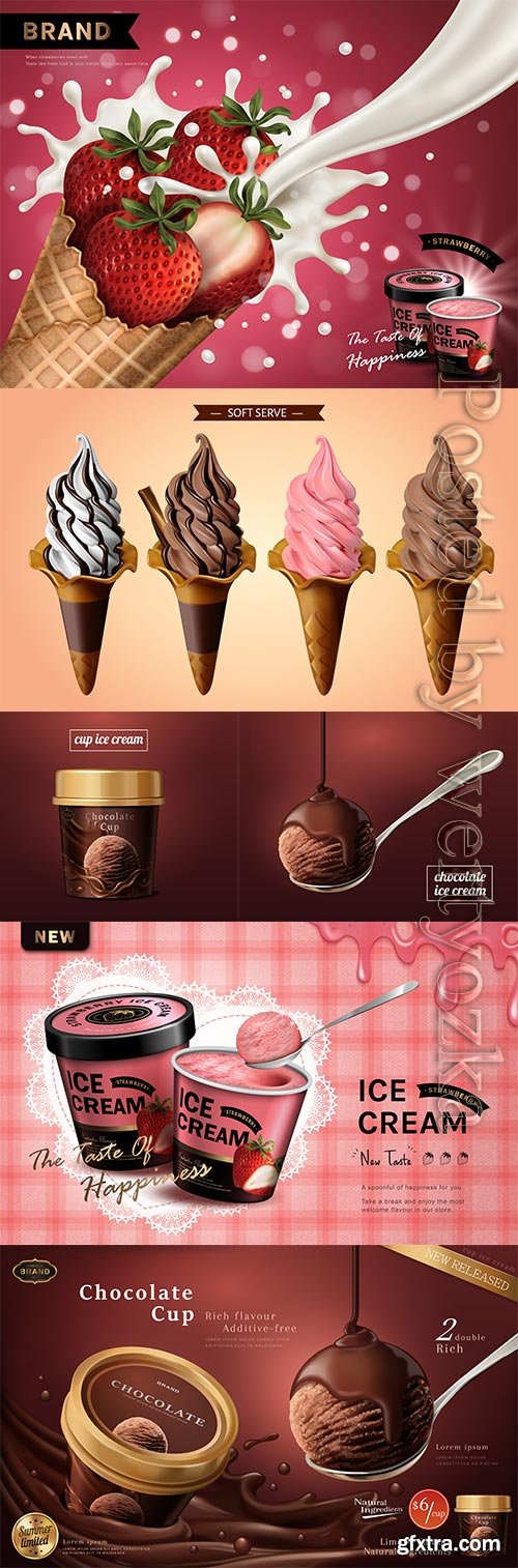 Ice cream shop and summer season in vector