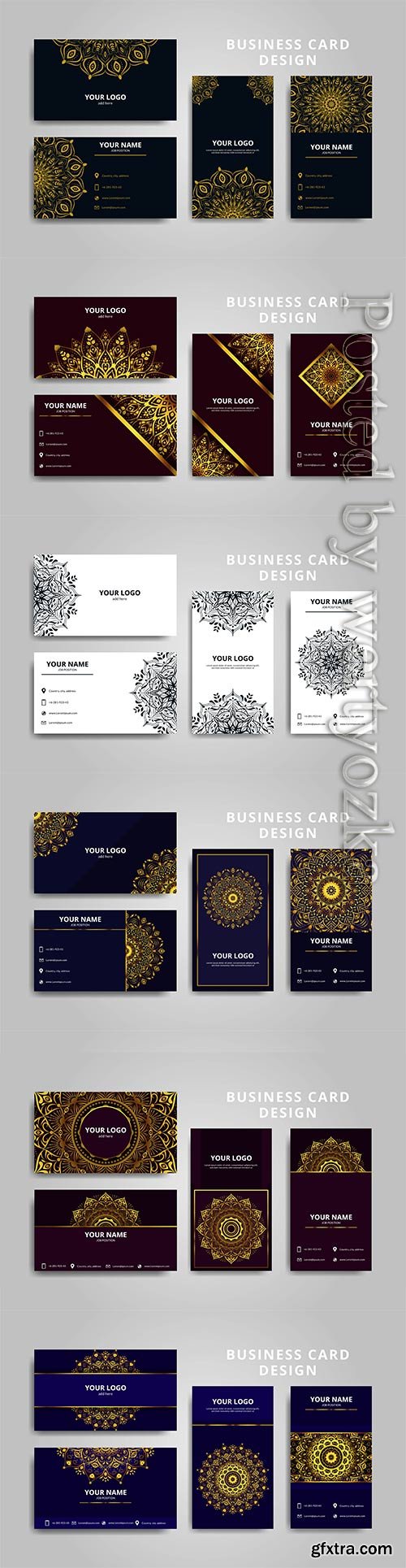 Luxurious gold and red mandala business card template design