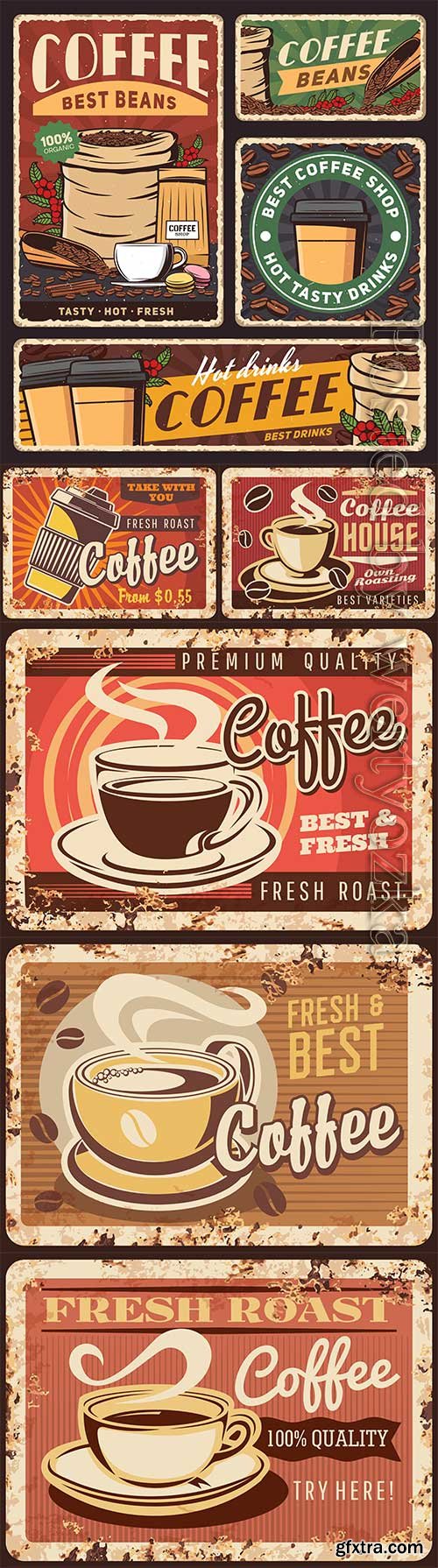 Coffee vintage advertising posters in vector