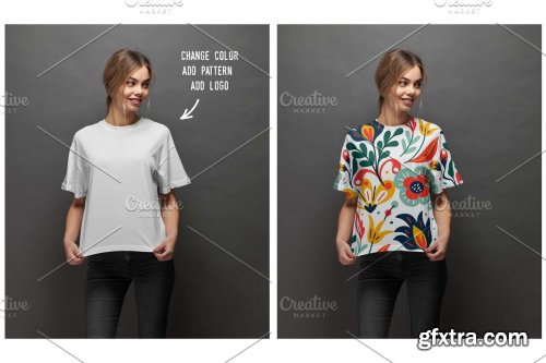 CreativeMarket - Girl T-shirt mockup (front/back) 5922524