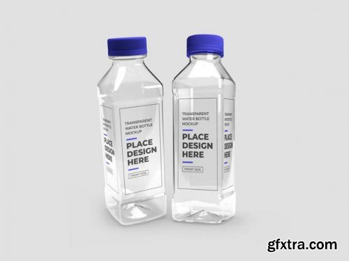 Realistic transparent plastic bottle mockup