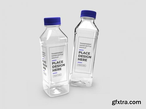 Realistic transparent plastic bottle mockup