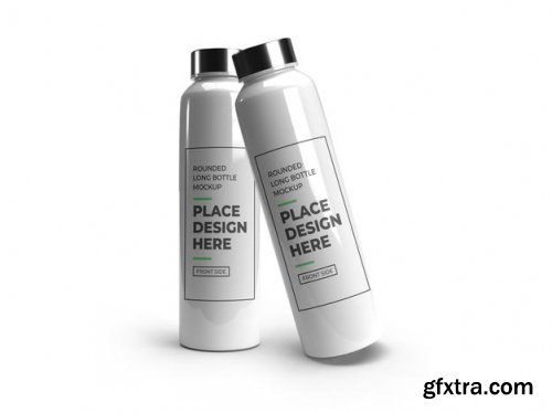 Realistic long rounded plastic bottle mockup