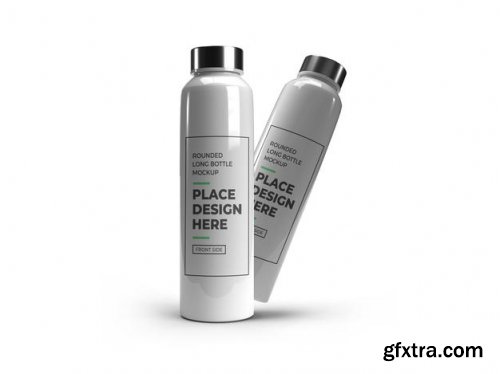 Realistic long rounded plastic bottle mockup