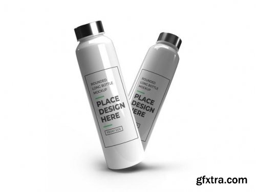 Realistic long rounded plastic bottle mockup