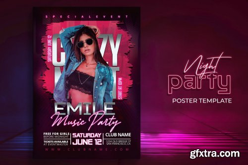 Neon Night Party Poster Template