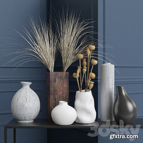 Vases and dried flowers