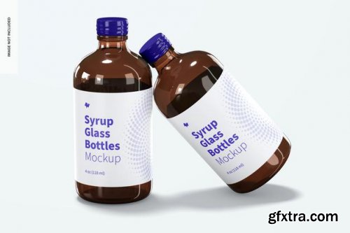 4 oz syrup glass bottles mockup