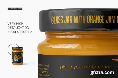 CreativeMarket - Glass Jar with Orange Jam Mockup Set 6119649