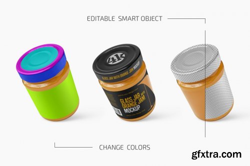 CreativeMarket - Glass Jar with Orange Jam Mockup Set 6119649