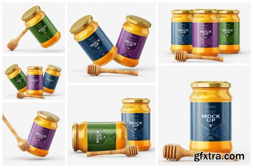 CreativeMarket - Honey Jar Mockup Set With Dipper 6108809