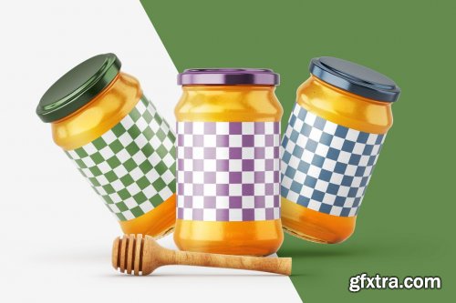 CreativeMarket - Honey Jar Mockup Set With Dipper 6108809