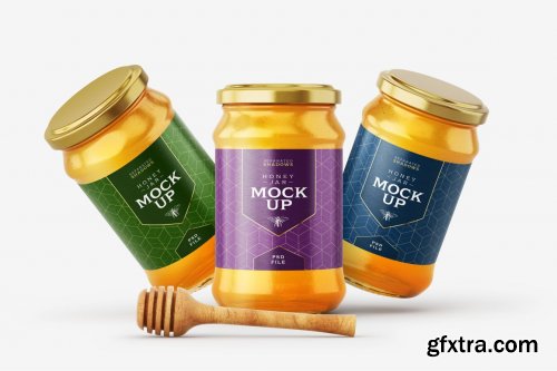 CreativeMarket - Honey Jar Mockup Set With Dipper 6108809