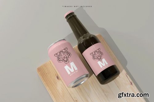 330ml medium size soda or beer can and bottle mockup