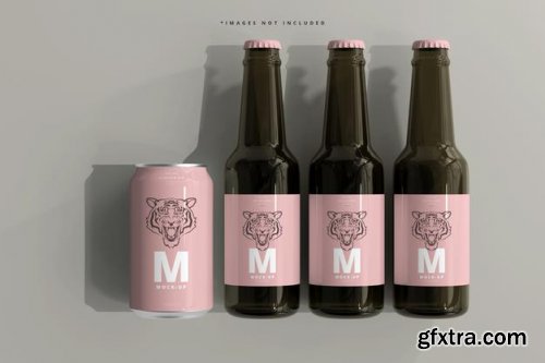 330ml medium size soda or beer can and bottle mockup