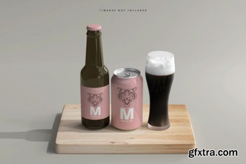 330ml medium size soda or beer can and bottle mockup