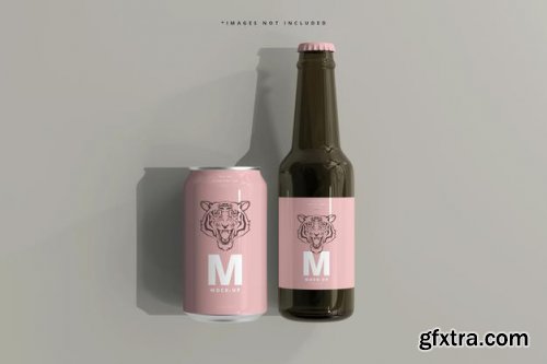 330ml medium size soda or beer can and bottle mockup