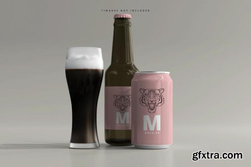 330ml medium size soda or beer can and bottle mockup