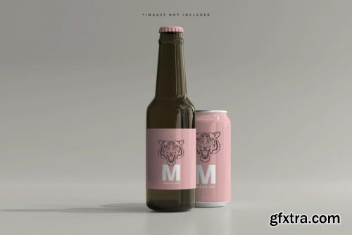 330ml medium size soda or beer can and bottle mockup