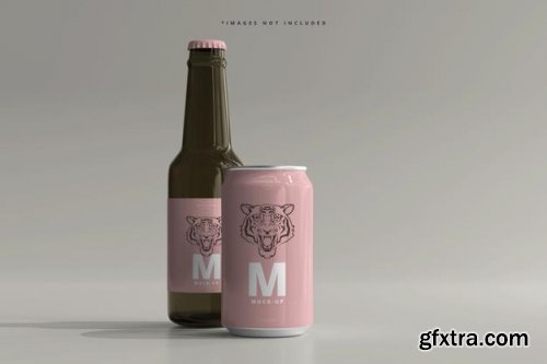 330ml medium size soda or beer can and bottle mockup