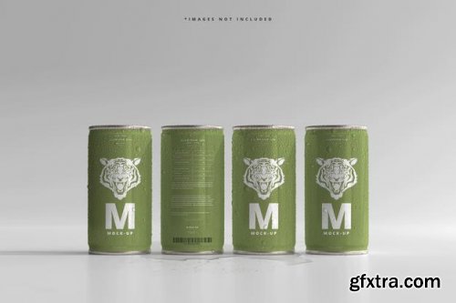 180ml mini soda or beer can with water drops mockups