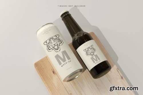 500ml sleek soda or beer can with bottle mockup