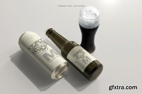 500ml sleek soda or beer can with bottle mockup