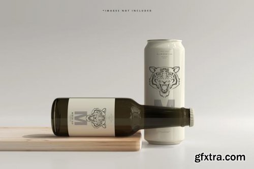 500ml sleek soda or beer can with bottle mockup