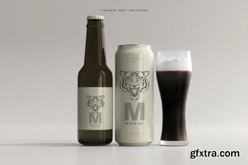 500ml sleek soda or beer can with bottle mockup