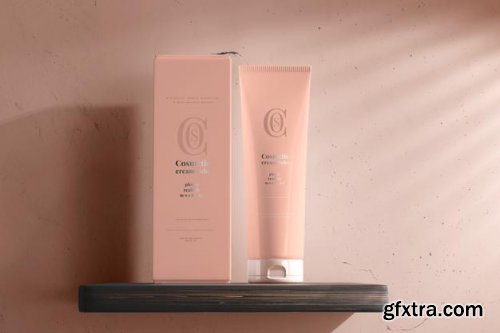 Cosmetic cream tube with box mockup 3