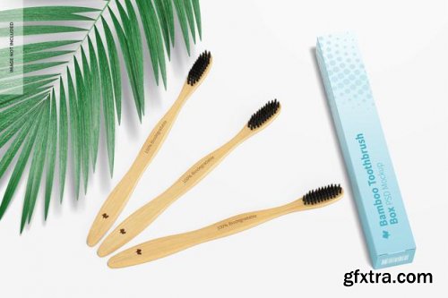 Bamboo toothbrush with box mockup