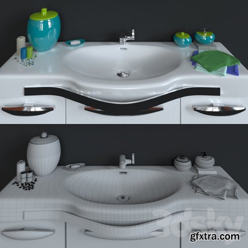 I washbasin with mirror + decorative set