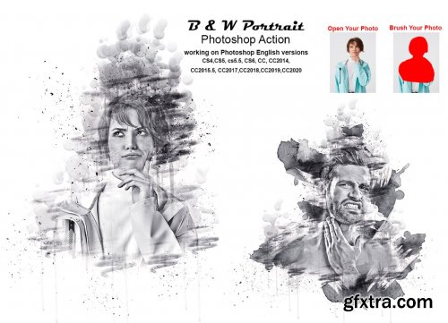 CreativeMarket - B & W Portrait Photoshop Action 5800288